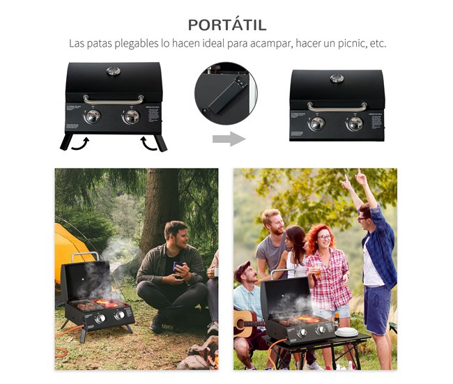 Churrasqueira à Gás Aço Carbono e Aço Inoxidável Outsunny Preto