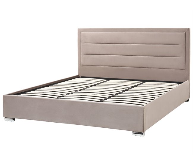 Beliani Cama com armazenamento Veludo ROUEN Cinza Escuro