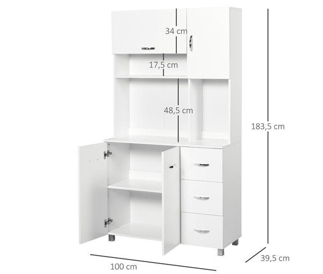 Armário de Cozinha Melamina de Madeira, Metal e Plástico HOMCOM 100 Branco