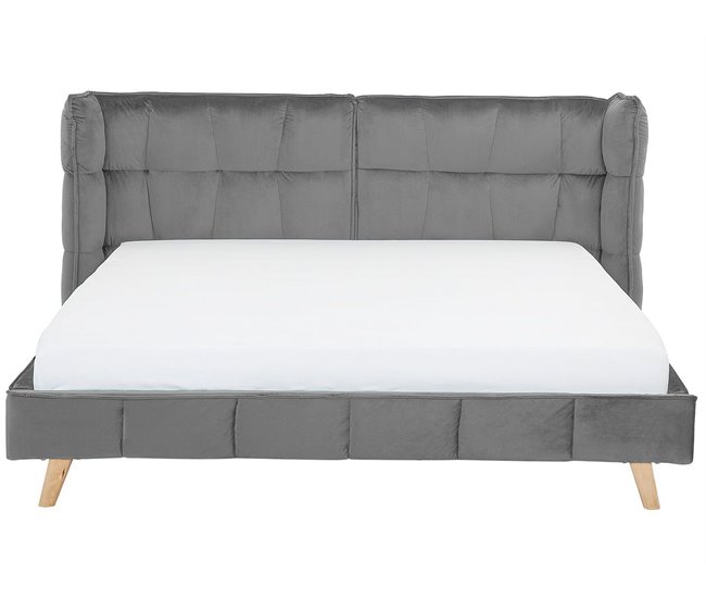 Beliani Cama com estrado Veludo SENLIS 254x220 Bege
