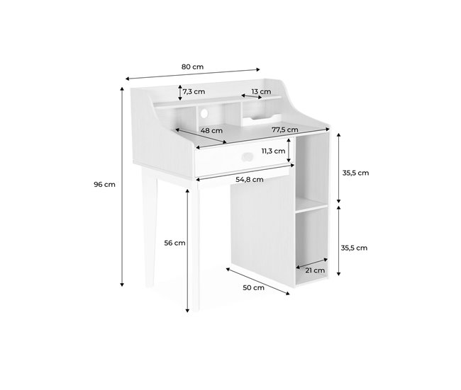 Secretária para crianças com gaveta e prateleiras 80x50 Branco