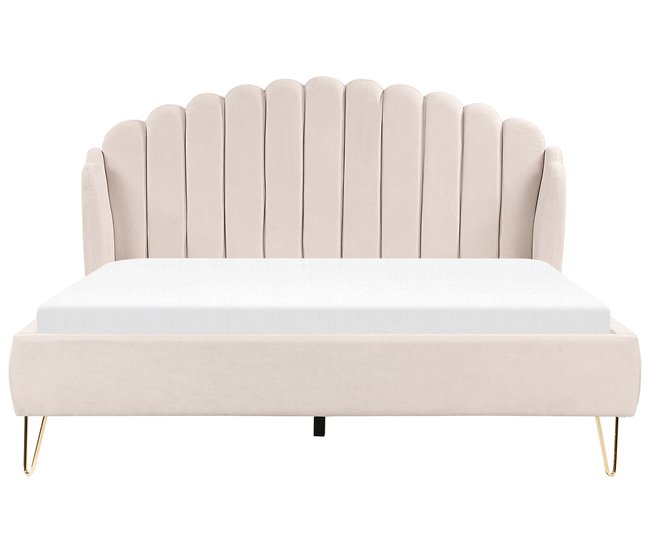 Beliani Cama com estrado Poliéster AMBILLOU 197x214 Bege