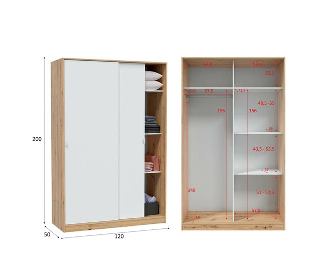 Armário 2 portas com efeito madeira 120 Branco