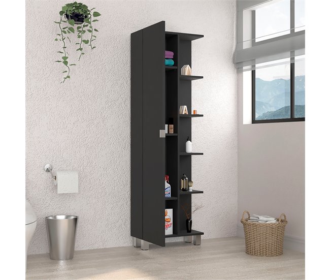 Armário de casa de banho alto Urano, com 5 prateleiras Preto