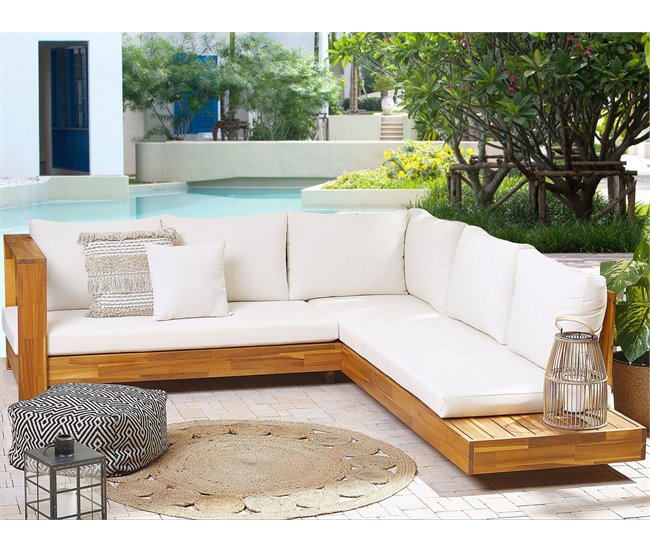 Beliani Conjunto lounge Madeira de acácia MARETTIMO Branco/ Bege