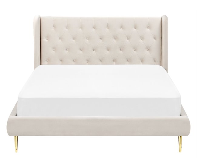 Beliani Cama com estrado Veludo FORBACH Bege
