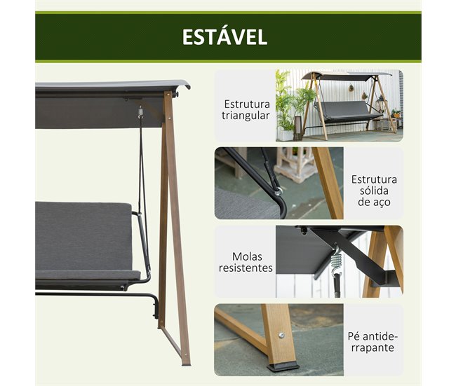 Baloiço de Exterior 224x133x173 cm Outsunny Cinza