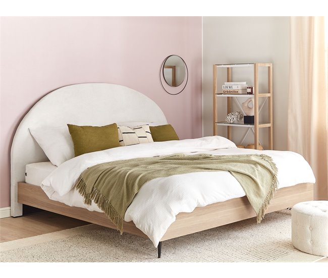 Beliani Cama com estrado Poliéster MILLAY 196x211 Branco/ Bege