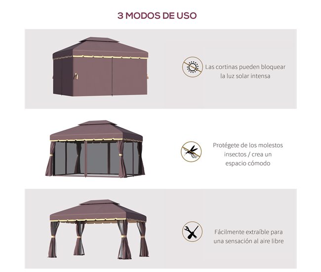 Pérgola de Jardim Alumínio e Poliéster Outsunny 390x290 Castanho