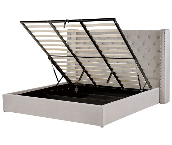 Beliani Cama com armazenamento Veludo LUBBON 210x217 Cinza Claro