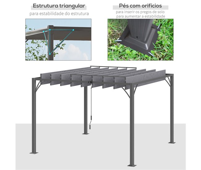 Pérgola de Exterior alumínio, aço, poliéster Outsunny Cinza