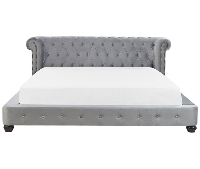 Beliani Cama Terciopelo CAVAILLON 225x246 Cinza Claro