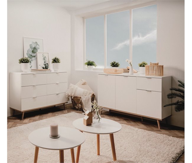 Cómoda dulpa com 3+3 gavetas NORDIC Branco/ Madeira