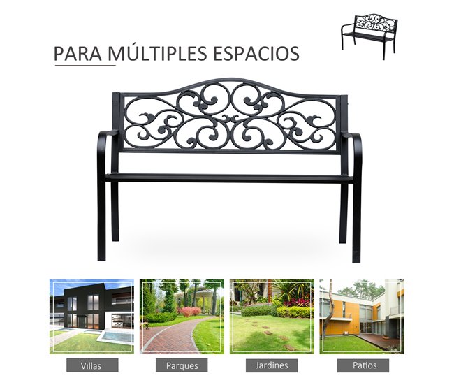 Banco de Jardim Aço e Ferro Fundido Outsunny Preto