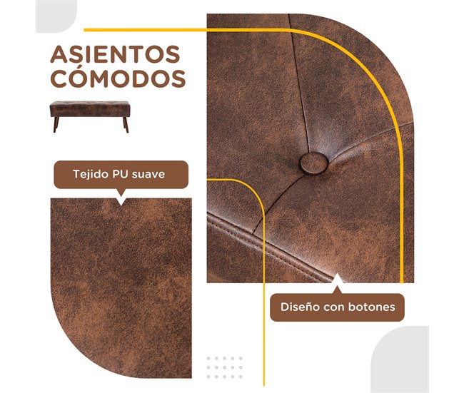 Banco Pé de Cama PU, Espuma e Madeira de Borracha HOMCOM Castanho