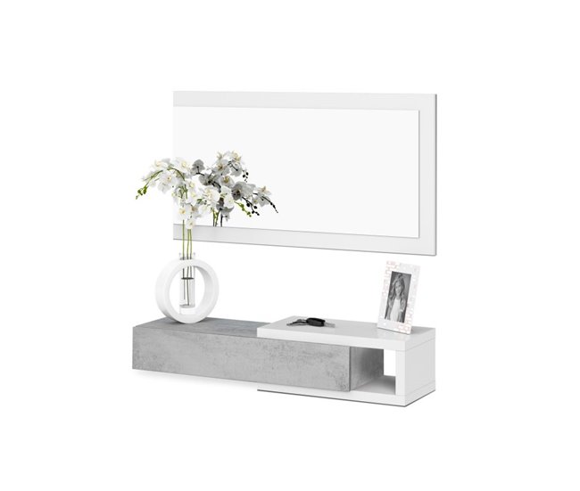 Armário de corredor Derek com espelho 95 Branco/cinza