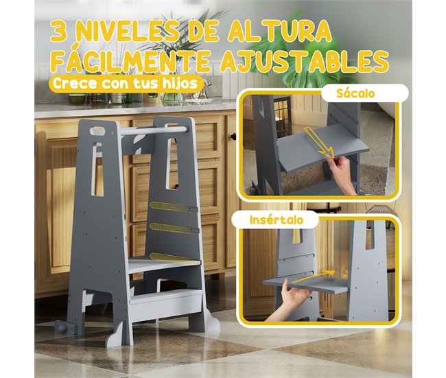 Torre de Aprendizagem MDF e Madeira de Pinho AIYAPLAY Cinza