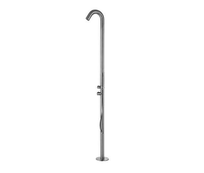 Chuveiro exterior curvo ALGHERO em aço inoxidável 316L com chuveiro manual, aço inoxidável acetinado Cinza