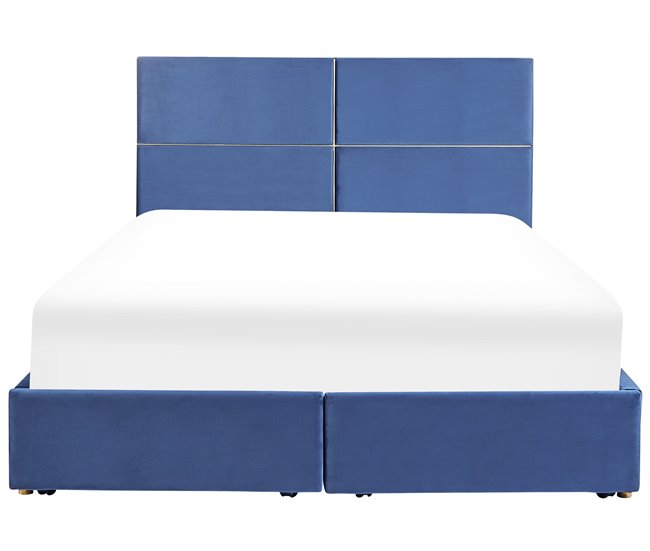 Beliani Cama baú Veludo VERNOYES 188x214 Azul Marino