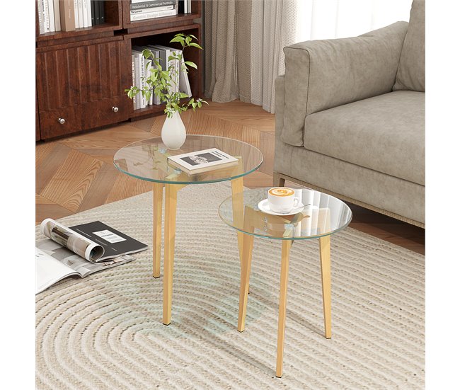 Mesas de Apoio Vidro temperado e Aço HOMCOM, casa - mesas Transparente