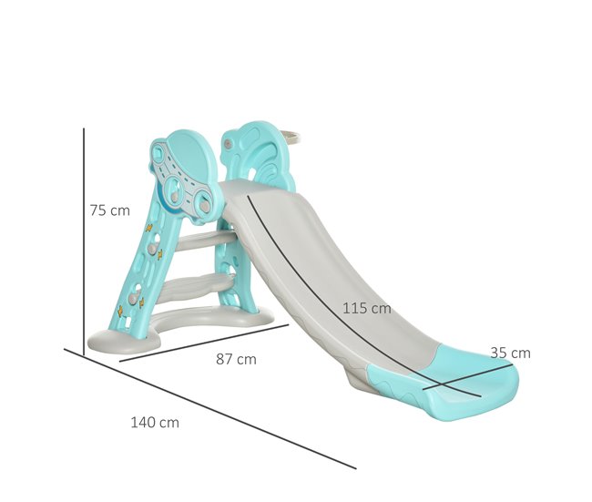 Escorrega Infantil HDPE, PP HOMCOM Cinza Azul