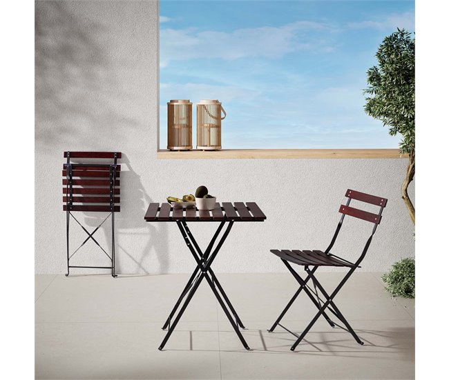 Mesa dobrável para jardim Agata em madeira e metal Preto/ Madeira