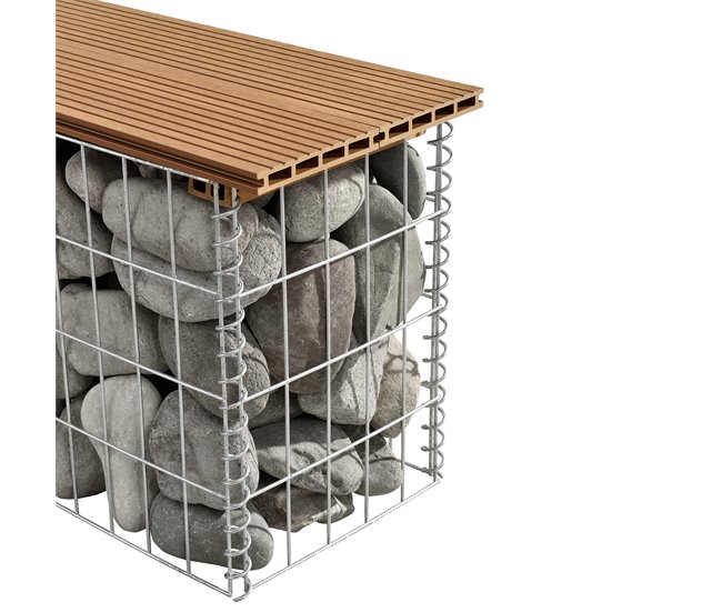 Banco de jardim gabião Friesland WPC 90x25 Castanho Claro