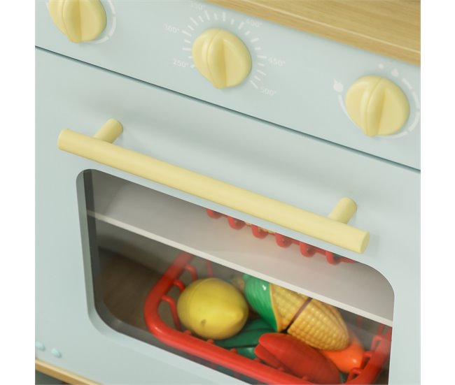 Cozinha de Brinquedo MDF, Aço Inoxidável e PP AIYAPLAY Azul