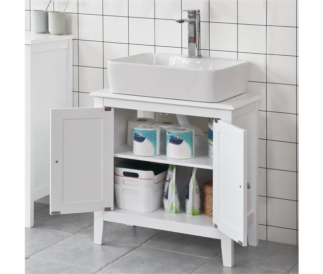 Armário inferior de 2 portas para lavatório FRG202-W SoBuy 60 Branco