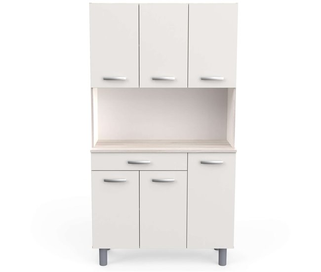 Armário de cozinha com 6 portas Branco/ Madeira