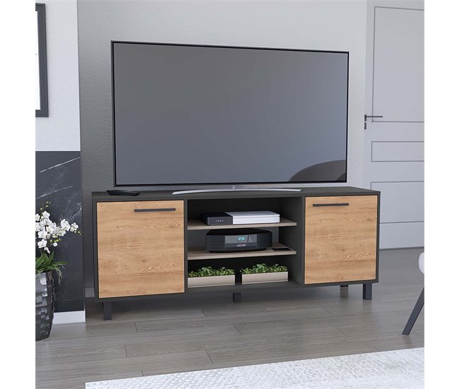 Mesa de TV Kaia com arrumação multimédia Preto