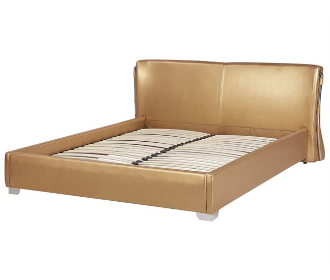 Beliani Cama Piel PARIS 215x228 Dourado