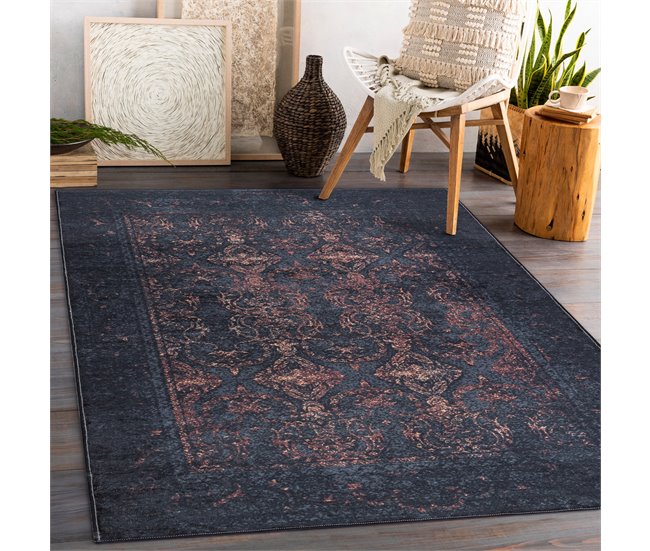 ANDRE 1013 Tapete Ornamento vintage antiderrapante 80x150 Preto