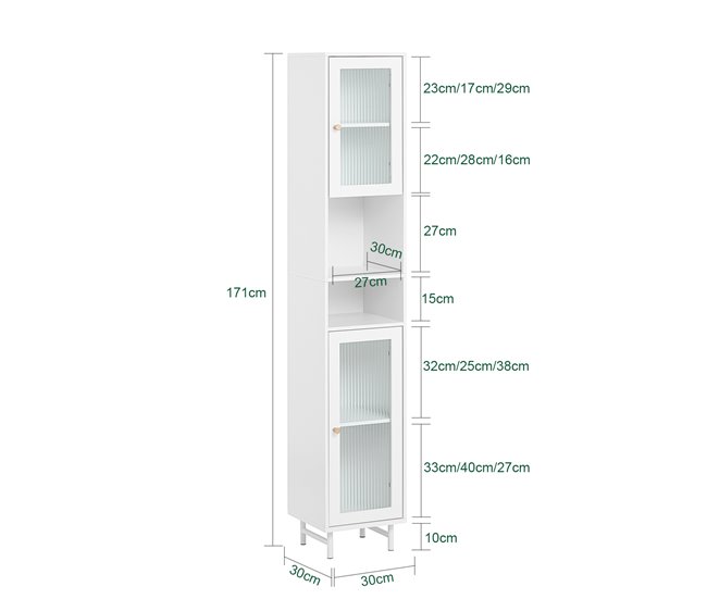 Armário alto de banho com 2 prateleiras e 2 portas BZR118-W SoBuy Branco