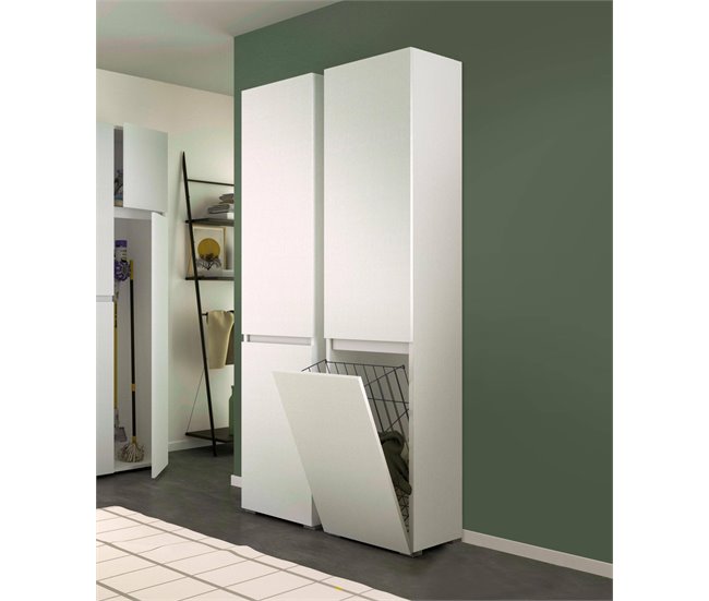 Armário multiuso com 2 portas com efeito madeira 45 Branco