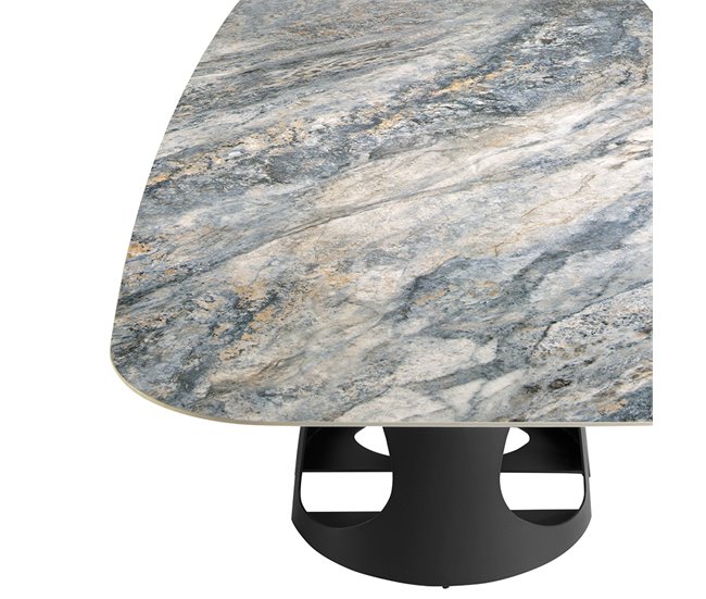 ANGEL CERDA Tabela de jantar barril oval mármore porcelânico e aço preto 238x110 Azul/ Preto