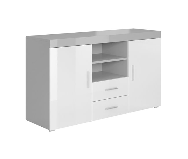Aparador Sala de estar e jantar 2 portas 2 gavetas Roque 140 Branco/cinza