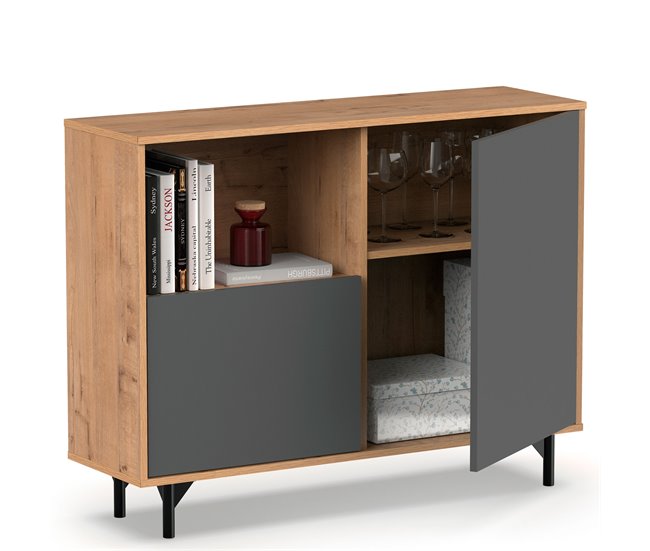 Aparador, Móvel Auxiliar de Sala, Buffet, 2 Portas, 1 Prateleira 86x112x33 cm Cinza
