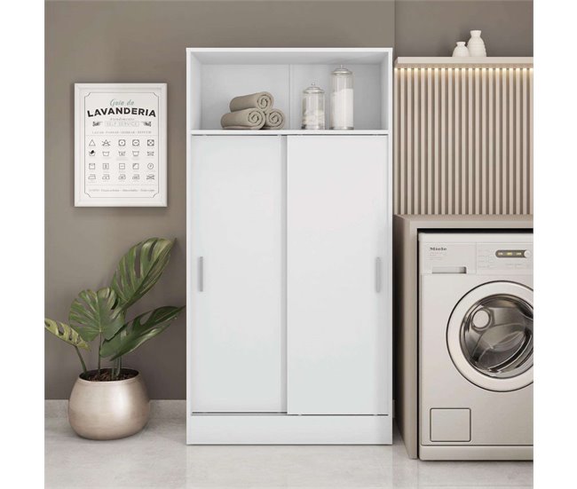 Armário auxiliar multiuso para banheiro com 2 portas de correr Branco