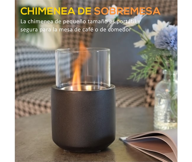 Lareira de Bioetanol Concreto, Vidro Borossilicato Alto HOMCOM Preto