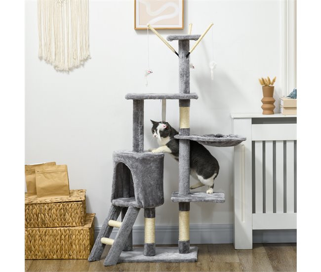 Arranhador para Gatos Aglomerado, Pelúcia e Corda de Sisal PawHut Cinza