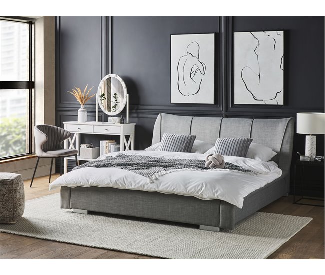 Beliani Cama com estrado Pele NANTES 208x237 Cinza Claro