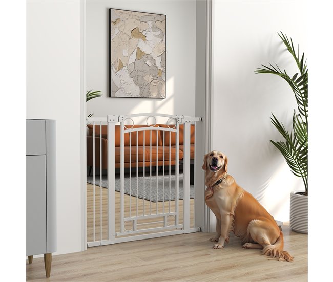 Barreira de Segurança Cães Aço e PA PawHut Branco
