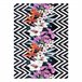 ANDRE 2300 Tapete flores zigzag antiderrapante 120x170 Preto