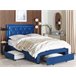 Beliani Cama com armazenamento Veludo LIEVIN 145x217 Azul Marino
