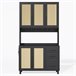 Vitrine alta em efeito madeira e rattan com tomadas integradas Preto/ Madeira