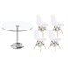 Pack Mesa Redonda de Vidro Temperado + 4 Cadeiras  Estilo Nórdico 90x90 Branco