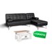 Sofá-cama com chaise longue e mesa de apoio Preto