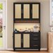 Vitrine alta em efeito madeira e rattan com tomadas integradas Preto/ Madeira