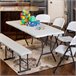 Mesa rectangular rebatível efeito granito branco LIFETIME 184 x 76 x 73,5 cm Branco